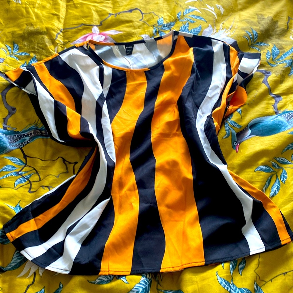 SHEIN Zebra stripe boatneck sleeveless blouse